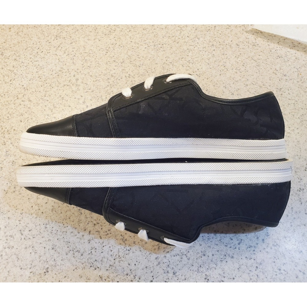 Calvin Klein Logo Sneakers Merlinda‎ Womens Shoes 8 1/2 M Black White Leather - Picture 4 of 9